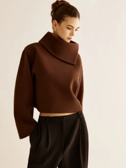 Hot Plain Turtleneck Tweed Top Outerwear|Coats