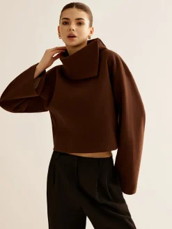 Hot Plain Turtleneck Tweed Top Outerwear|Coats