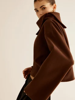 Hot Plain Turtleneck Tweed Top Outerwear|Coats