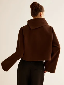 Hot Plain Turtleneck Tweed Top Outerwear|Coats