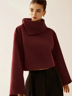 Hot Plain Turtleneck Tweed Top Outerwear|Coats
