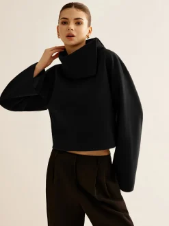 Hot Plain Turtleneck Tweed Top Outerwear|Coats