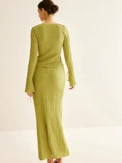 Clearance Plain V-Neck Lace Up Skirt Set Skirt Sets|Long Sleeve Sets