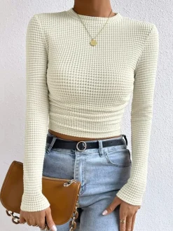 New Plain Waffle Slim Sweater T-shirts|Tops