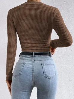 New Plain Waffle Slim Sweater T-shirts|Tops