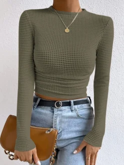 New Plain Waffle Slim Sweater T-shirts|Tops