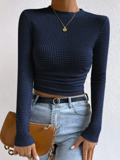 New Plain Waffle Slim Sweater T-shirts|Tops