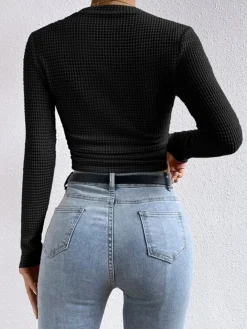 New Plain Waffle Slim Sweater T-shirts|Tops