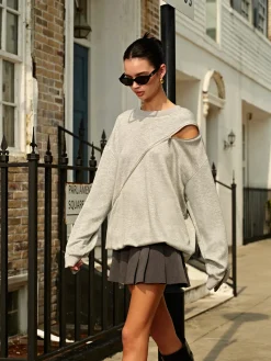 Discount Plain Zipper Loose Sweatshirt Sweatshirts & Hoodies|Tops