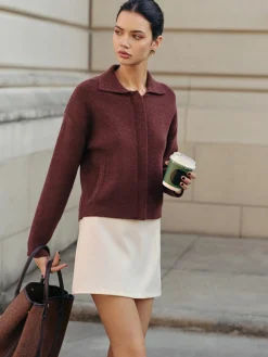 Sale Plain Zipper Polo Cardigan Cardigans|Sweaters & Cardigans