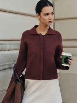 Sale Plain Zipper Polo Cardigan Cardigans|Sweaters & Cardigans