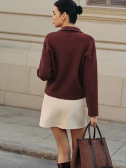 Sale Plain Zipper Polo Cardigan Cardigans|Sweaters & Cardigans