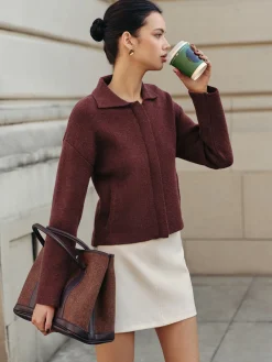 Sale Plain Zipper Polo Cardigan Cardigans|Sweaters & Cardigans
