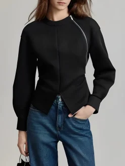 Outlet Plain Zipper Split Blouse Blouses & Shirts|Tops