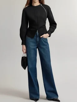 Outlet Plain Zipper Split Blouse Blouses & Shirts|Tops