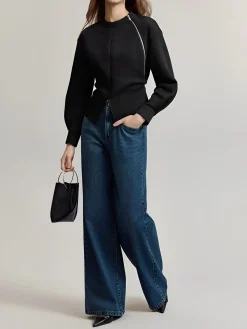 Outlet Plain Zipper Split Blouse Blouses & Shirts|Tops