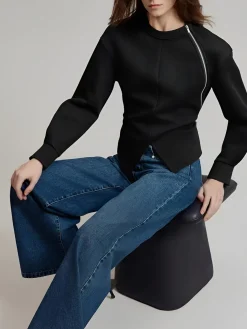 Outlet Plain Zipper Split Blouse Blouses & Shirts|Tops