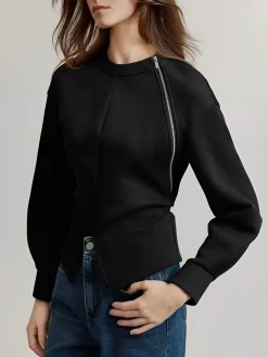 Outlet Plain Zipper Split Blouse Blouses & Shirts|Tops