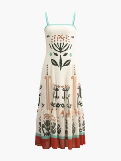 Sale Plant Print Cami Midi Dress Casual Dresses|Vacation Dresses