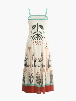Sale Plant Print Cami Midi Dress Casual Dresses|Vacation Dresses