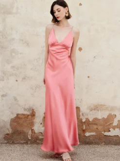 Clearance Pleated Backless Cami Long Dress Cocktail & Party Dresses|Summer Dresses