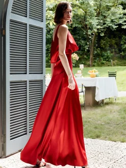 Clearance Pleated Backless Satin Tank Long Dress Cocktail & Party Dresses|Summer Dresses