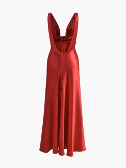 Clearance Pleated Backless Satin Tank Long Dress Cocktail & Party Dresses|Summer Dresses