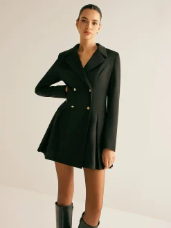 Outlet Pleated Blazer Dress With Shoulder Pads Outerwear|Blazers