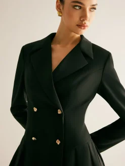 Outlet Pleated Blazer Dress With Shoulder Pads Outerwear|Blazers