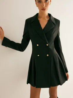 Outlet Pleated Blazer Dress With Shoulder Pads Outerwear|Blazers