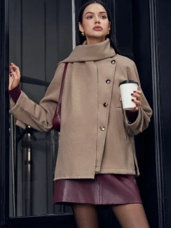 Online Pleated Button Scarf Jacket Outerwear|Jackets
