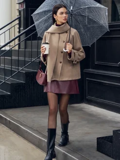 Online Pleated Button Scarf Jacket Outerwear|Jackets