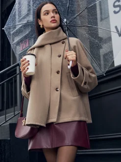 Online Pleated Button Scarf Jacket Outerwear|Jackets