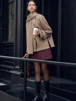 Online Pleated Button Scarf Jacket Outerwear|Jackets