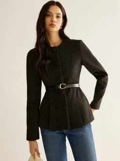Hot Pleated Button Slim Blazer Without Belt Outerwear|Blazers