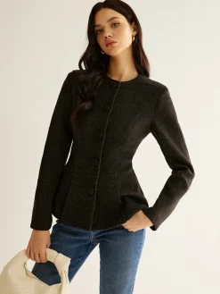 Hot Pleated Button Slim Blazer Without Belt Outerwear|Blazers