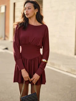 Discount Pleated Cinched Waist Dress Without Belt Casual Dresses|Cocktail & Party Dresses