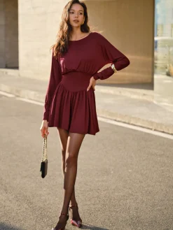 Discount Pleated Cinched Waist Dress Without Belt Casual Dresses|Cocktail & Party Dresses