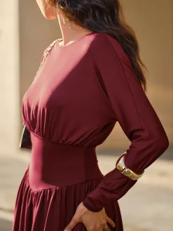 Discount Pleated Cinched Waist Dress Without Belt Casual Dresses|Cocktail & Party Dresses