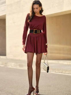 Discount Pleated Cinched Waist Dress Without Belt Casual Dresses|Cocktail & Party Dresses