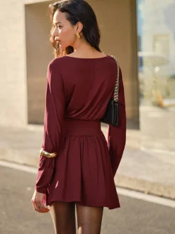 Discount Pleated Cinched Waist Dress Without Belt Casual Dresses|Cocktail & Party Dresses