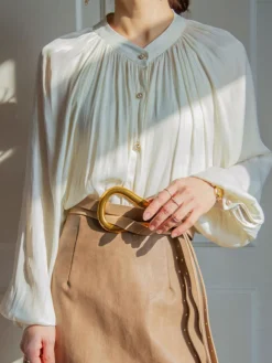 Hot Pleated Collar Pearl Button Shirt Blouses & Shirts|Tops