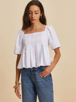 Discount Pleated Crew Neck Blouse Blouses & Shirts|Tops