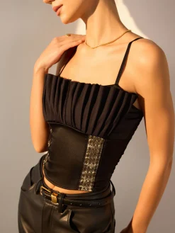 Discount Pleated Crop Cami Top Crop Tops|Tank Tops & Camis