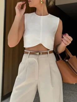 Sale Pleated Cropped Pants Pants|Bottoms