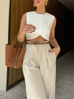 Sale Pleated Cropped Pants Pants|Bottoms