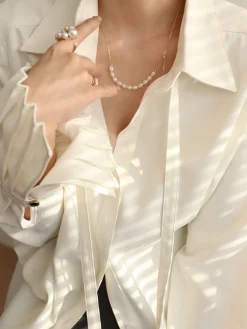 Pleated Cuff Collar Tied Button Shirt Blouses & Shirts|Tops