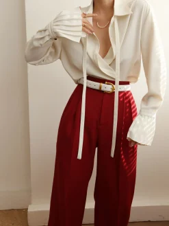 Pleated Cuff Collar Tied Button Shirt Blouses & Shirts|Tops