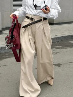 Sale Pleated Draped Baggy Pants Without Belt Wide Leg|Pants