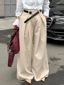 Sale Pleated Draped Baggy Pants Without Belt Wide Leg|Pants